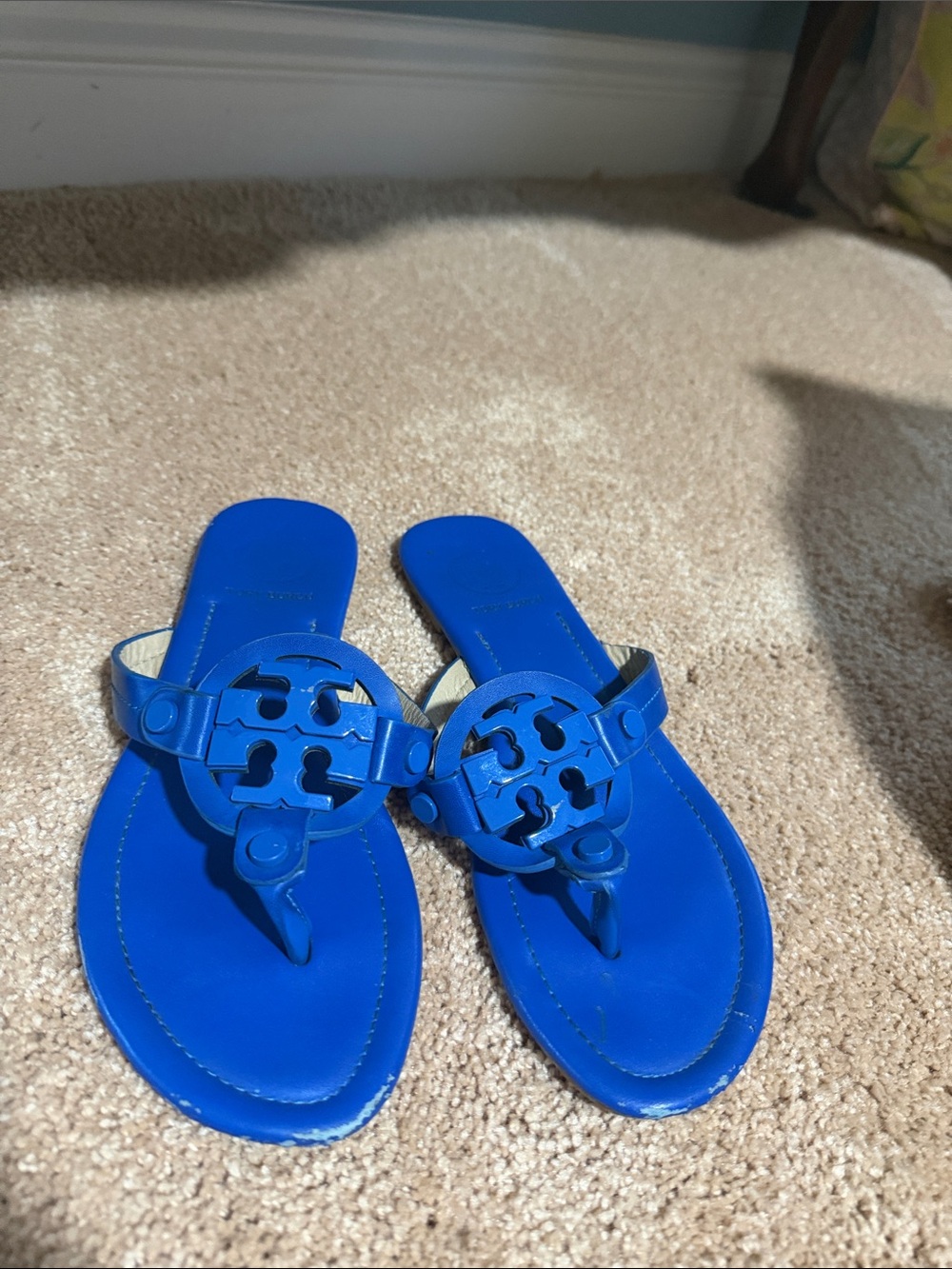 Tory Burch Bright Blue Logo Thong Sandals